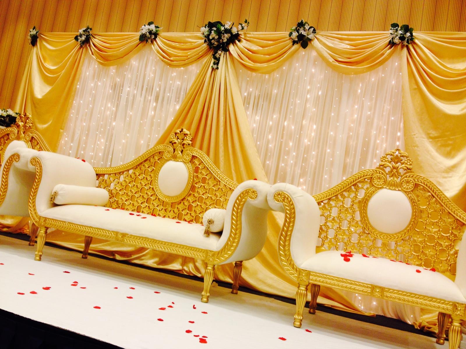 Gold Drape Stage with Royal Seating